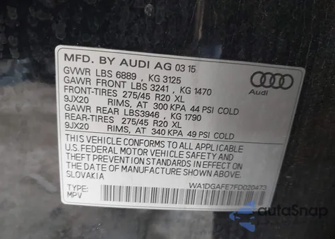2015 Audi Q7 3.0T S Line Prestige from USA, damaged, VIN WA1DGAFE7FD020473